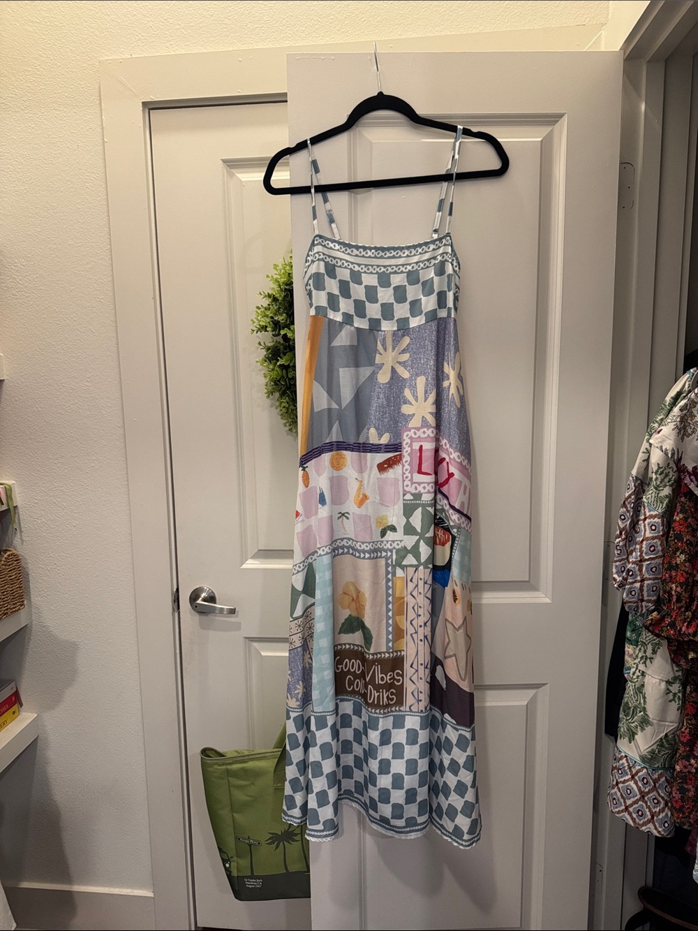 Patchwork Print Spaghetti Strap Maxi Dress - Multi